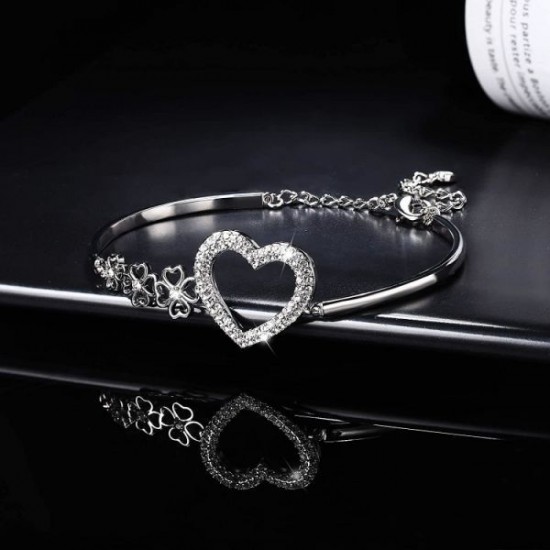 Austria Crystal Heart Bracelet For Women Four Leaf Clover Bangle Bracelet Austria Crystal Heart Bracelet For Women Four Leaf Clover Bangle Bracelet